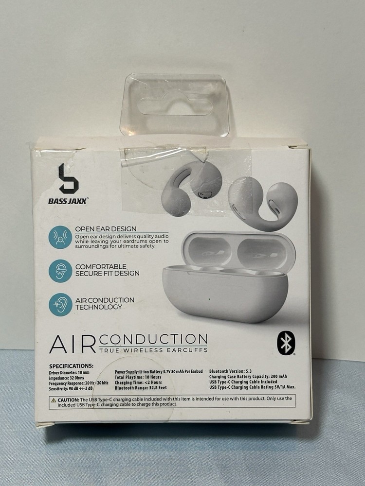 White Base Jaxx Bluetooth Headset-Ear Conduction-New