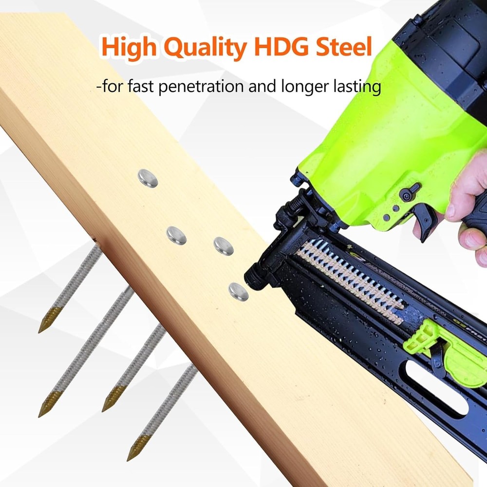 21° Plastic Collated Framing Nails, Hot-Dipped Galvanized, Full Round Head, R...
