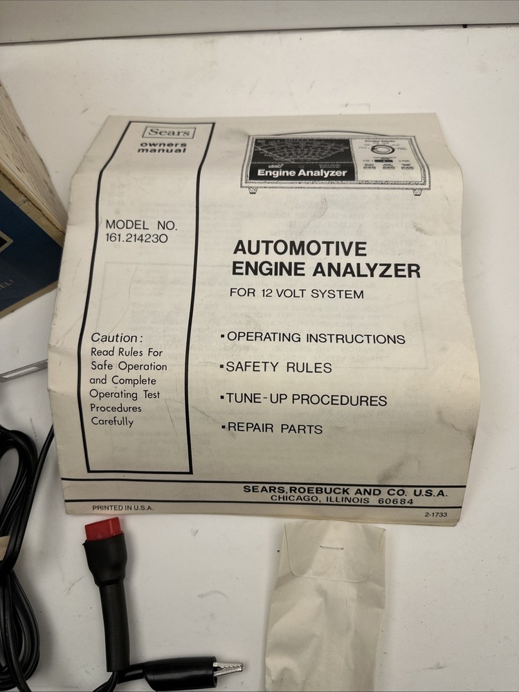 Vintage Sears Engine Analyzer 28 21423 w/ Manual & Cables Complete in OG Box