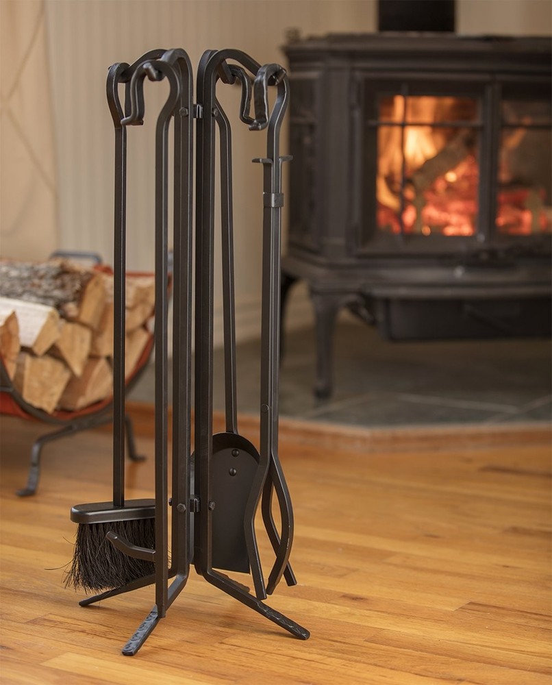5-Piece Black Wrought Iron Fireplace Tools Set (F-11140)