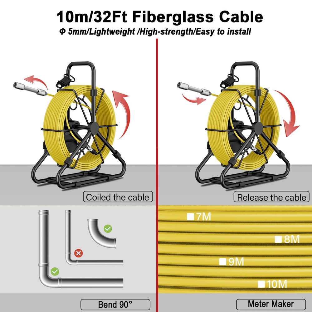 Sewer Camera 10m/32ft, 4.3" Pipe Snake Camera with DVR Function, Drain Plumbi...
