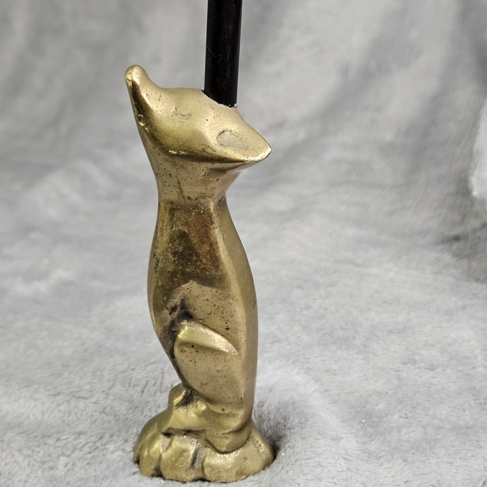 Vintage Brass Fox Damper Hook Flue Pull Opener Fireplace Tool Chimney Closer