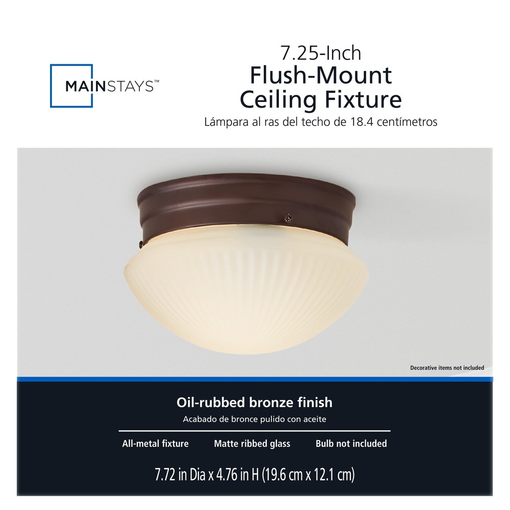 7.5" Classic Flush Mount Ceiling Light, Bronze Finish Frosted Glass Shade