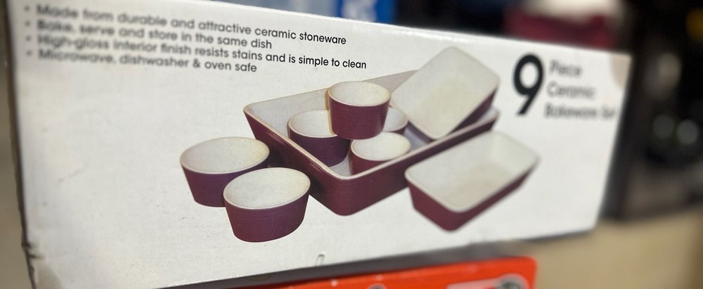 Culinaire Home Essentials 9 Piece Ceramic Bakeware Set, Purple