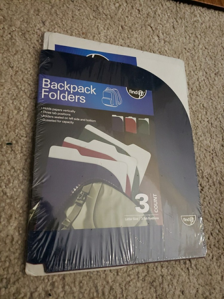 Backpack Folders, Three Tab Positions, Assorted Patterns and Solids, Pk Of 3 New