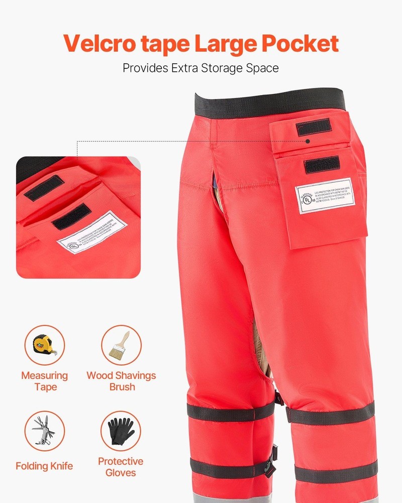 39.7in Apron-Style Class D 8-Layer Chainsaw Chaps Secure Fit
