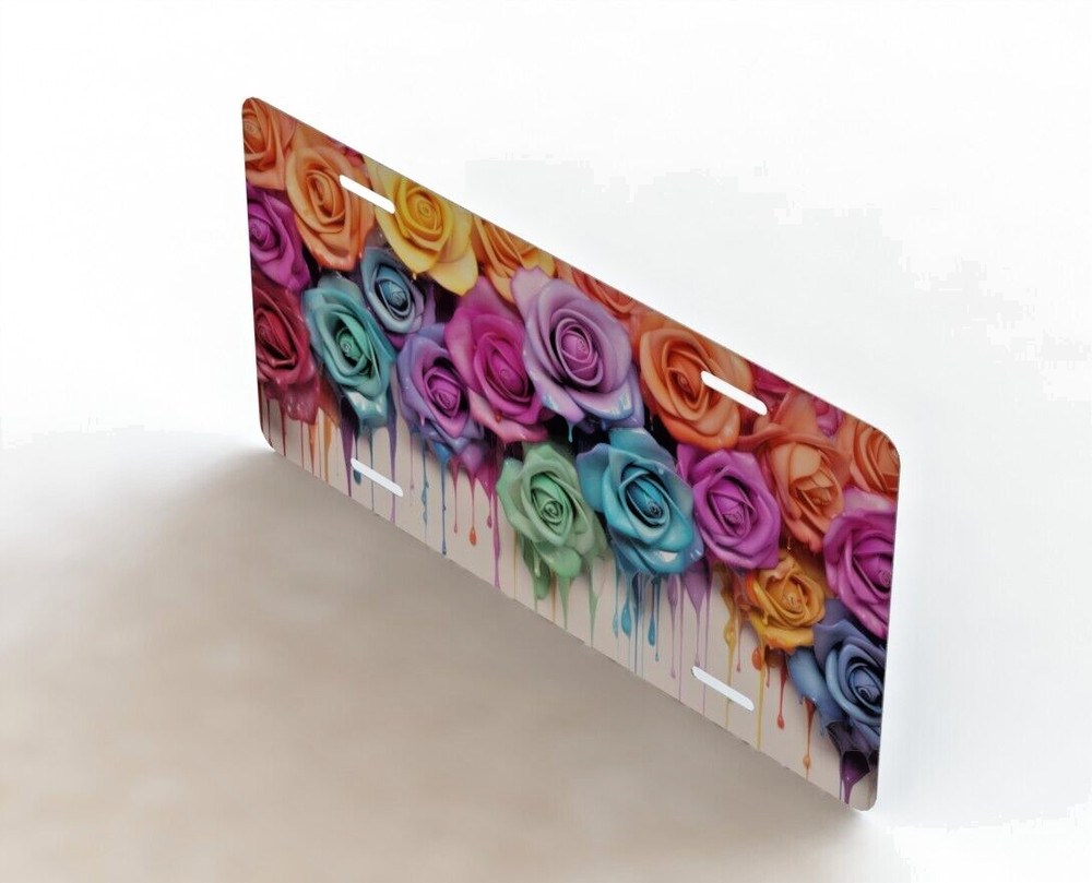 Rainbow Dripping Roses Novelty License Plate