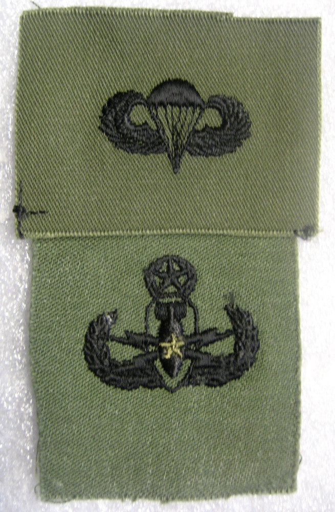 US Army Parachutist Basic & Master ... Badges Patch, OG-507 Utility Shirt,1960s