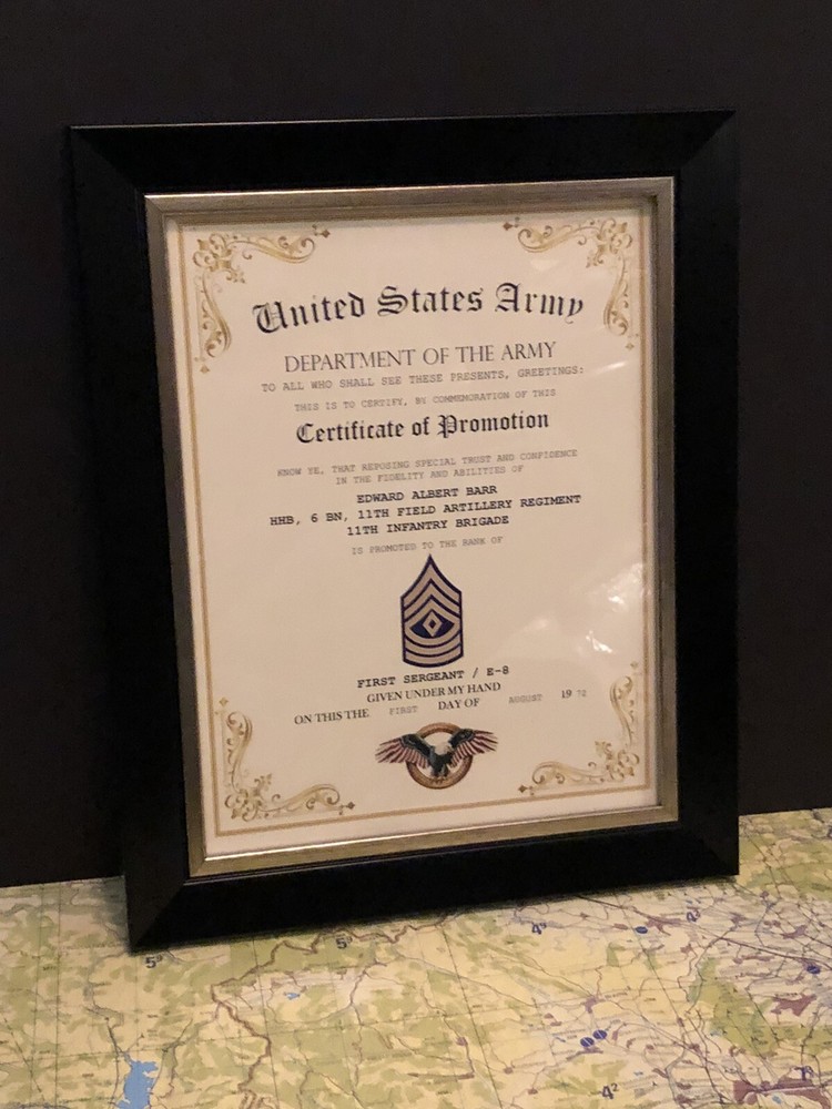 FIRST SERGEANT / 1SG (E-8) U.S. Army ~ Commemorative Promotion Certificate