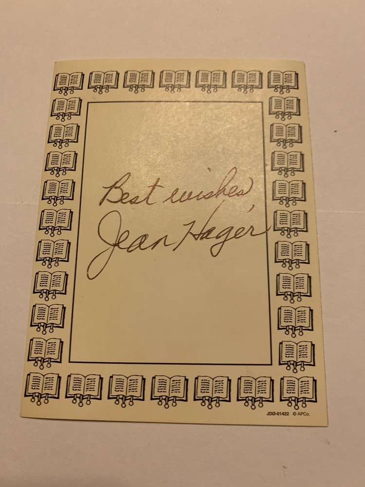 Jean Hager Author Signed Bookplate Autographed New