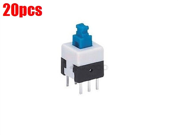 20Pcs Blue Cap Self-Locking Type Square Button Switch Control 8X8MM uu