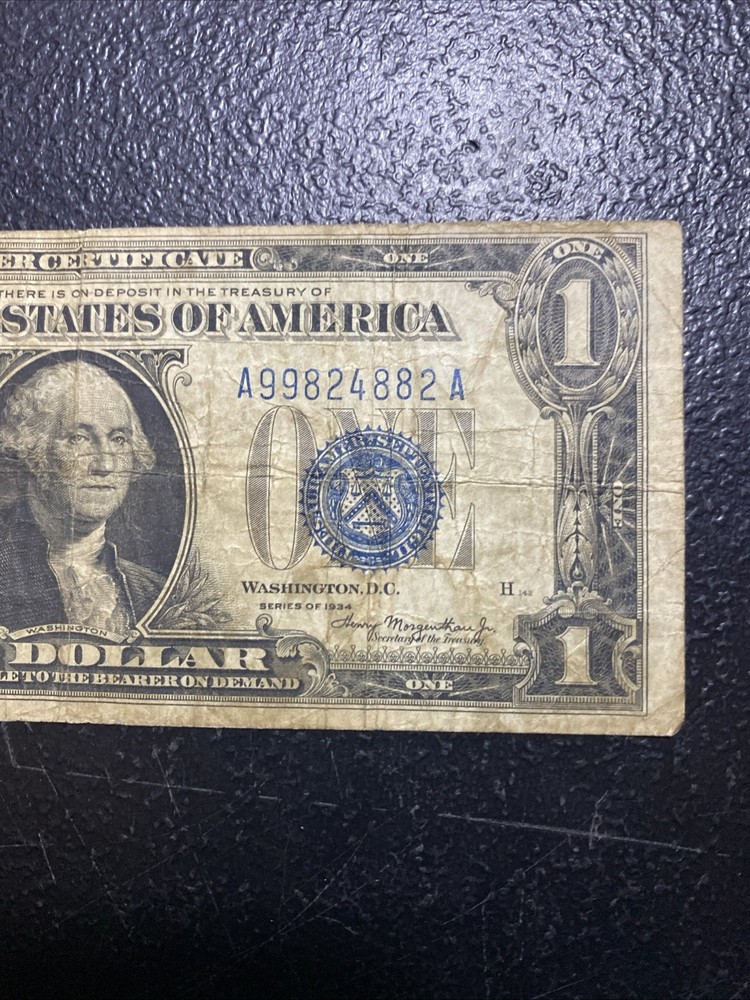 💎 1934 US $1 Silver Certificate (Funny Back) Error Mis-Cut Alignment See Pics