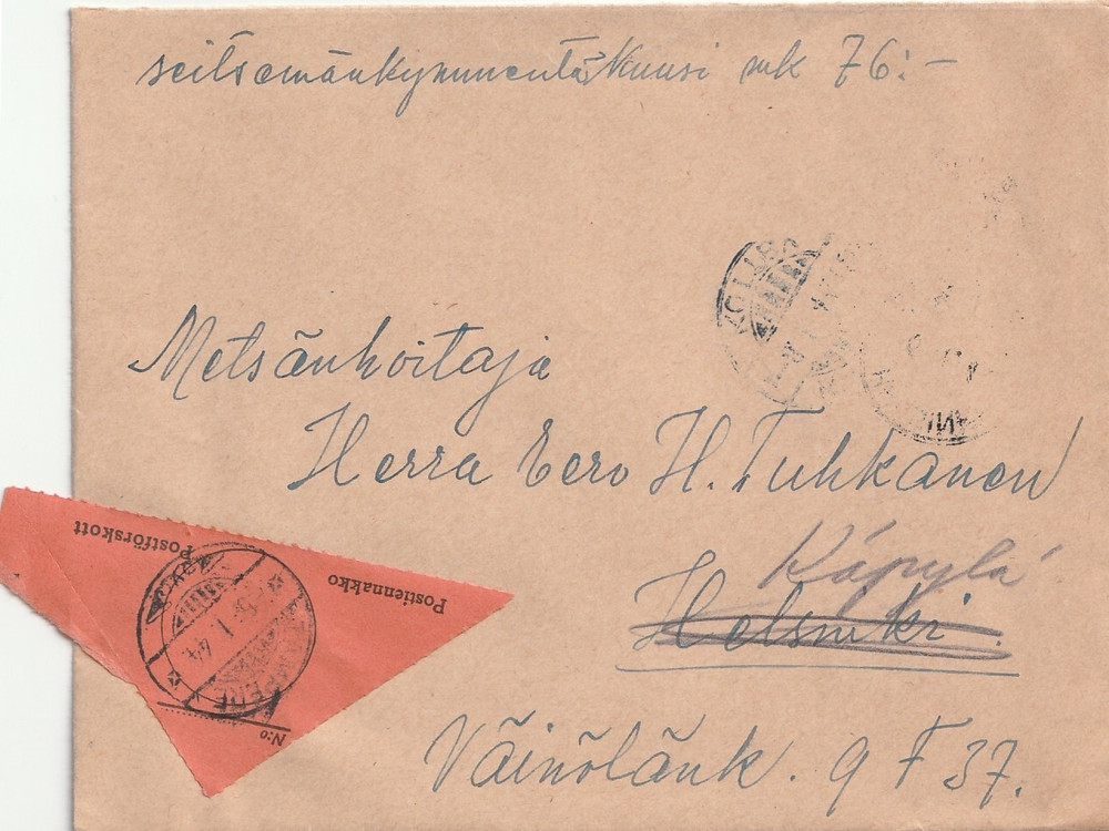 FINLAND: COD-cover Tampere 1944, arr.canc.