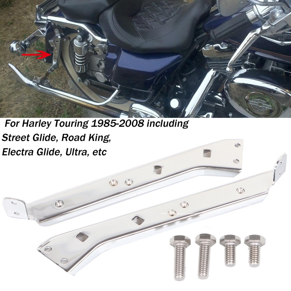 Chrome Left & Right Saddlebag Rail Support Brackets For Harley Touring 1985-2008