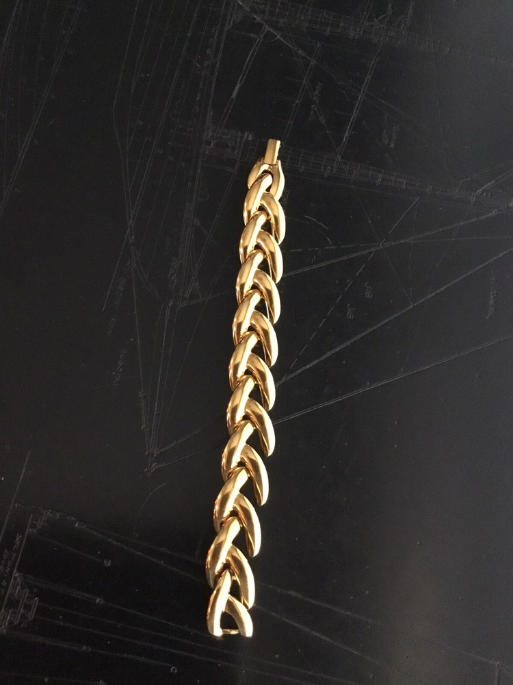 Gold Tone Link Bracelet With Fold Over Clasp EUC
