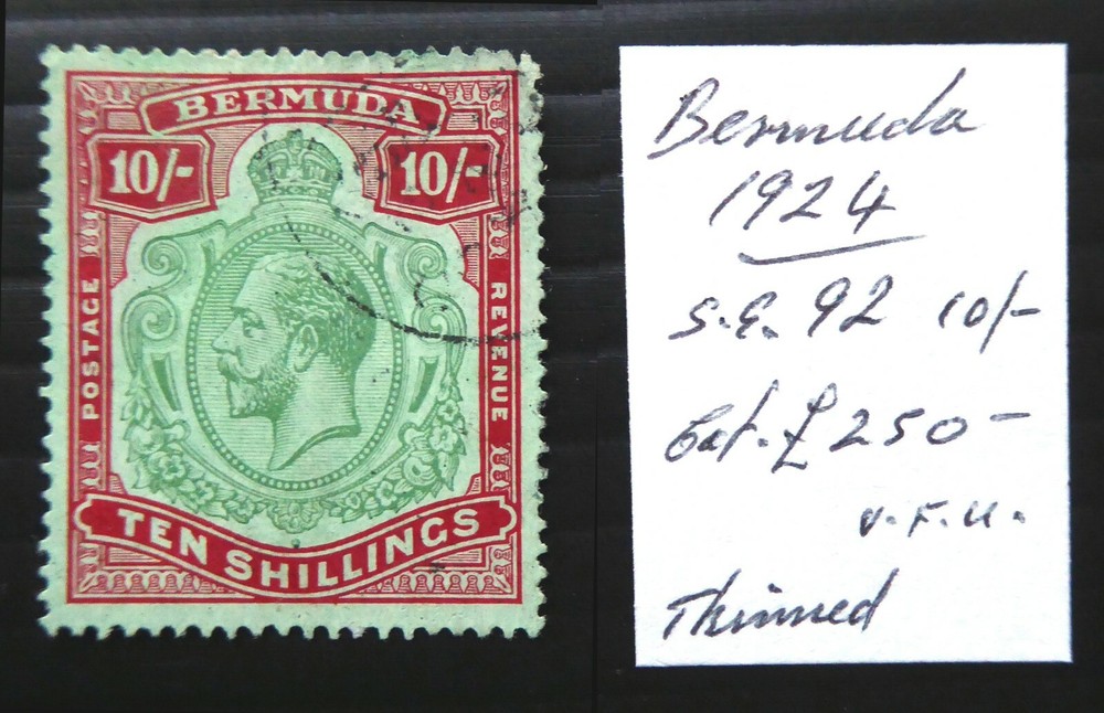 BERMUDA 1924 G.V - 10/- Tiniest Thin As Described CX622