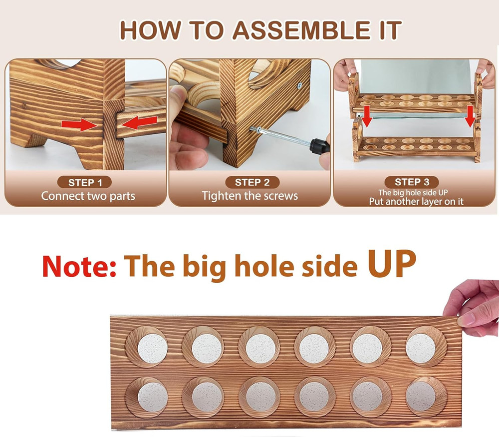 Wooden Egg Holder Countertop, Stackable Wooden Egg Storage & Organizer, 2-Tier /