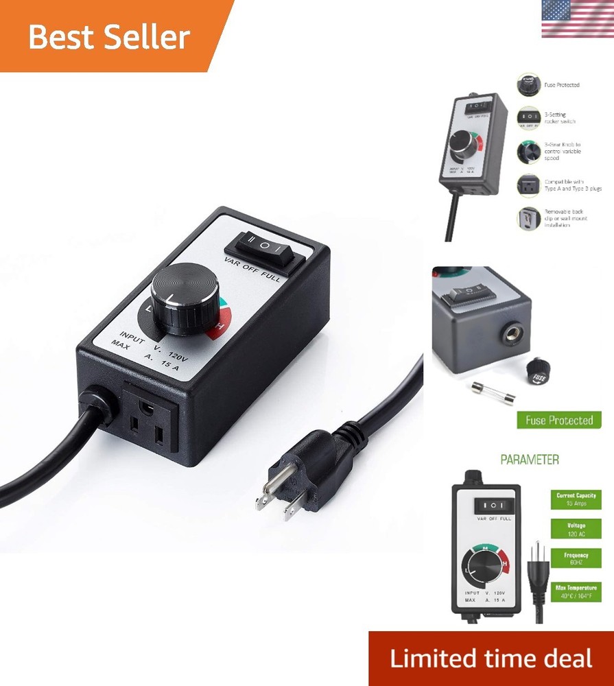 Advanced 120V AC Fan Speed Controller with 3 Settings & Overload Protection