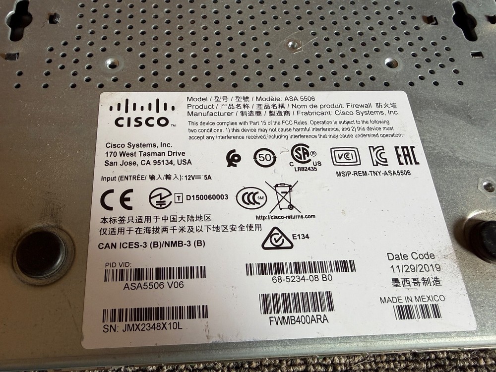 Cisco ASA5506-K9 Network Security Appliance 5506-X Firewall