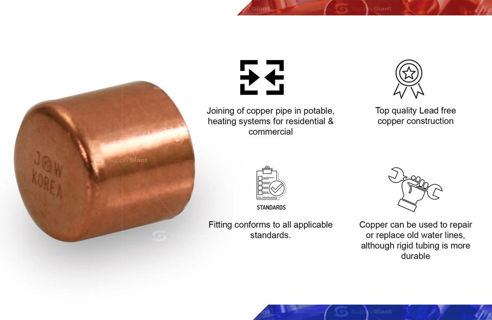 Supply Giant DUFD0100-5 Copper Sweat Plug End Cap Pipe Fitting, 1 1,