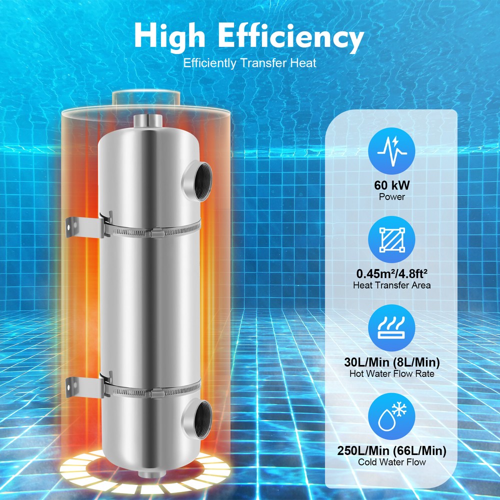 MF-200 HEAT EXCHANGER @ 304 Stainless Steel for SWIMMING POOL POND & SPA Bath