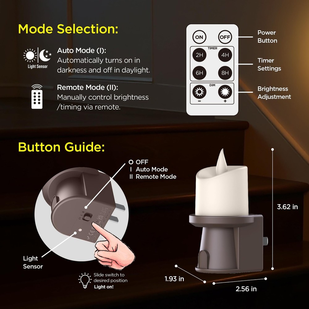 2 Pack Plug In Night Light Dusk to Dawn Sensor Remote Timer Bronze
