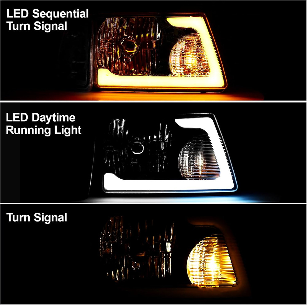 Headlight Assembly Fit for 2001-2011 Ford Ranger W/Led DRL Sequential Turn Light
