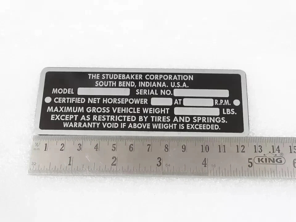 DATA PLATE VINTAGE STUDEBAKER MODEL 1946-49 |Fit For