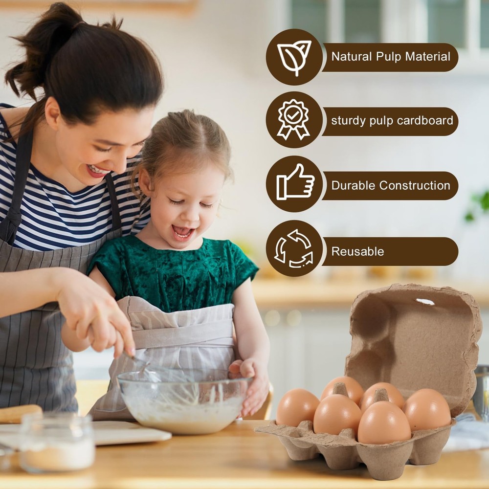 Half Dozen Egg Cartons Bulk 6 Count Empty Natural Paper Pulp Reusable 40 Pack