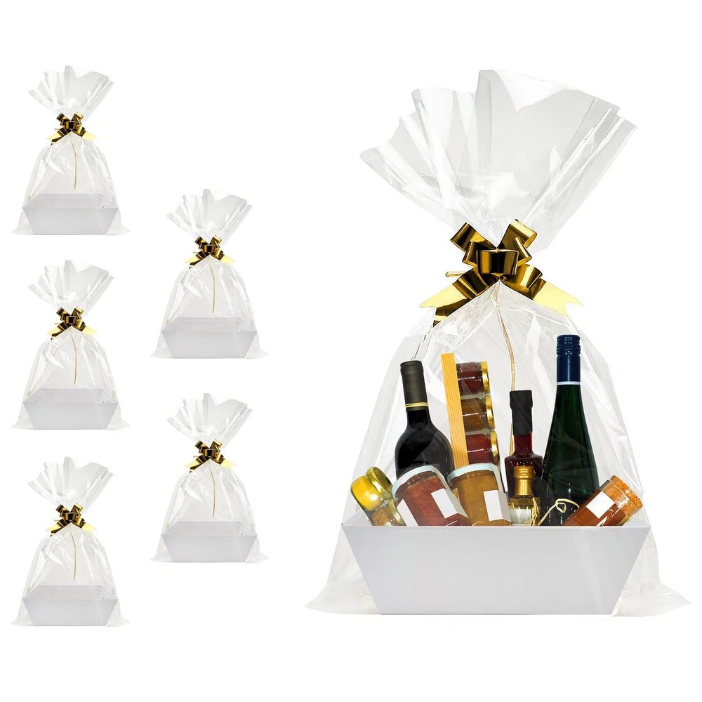 5 PCS White Empty Sturdy Cardboard Gift Basket Tray Handles Bulk