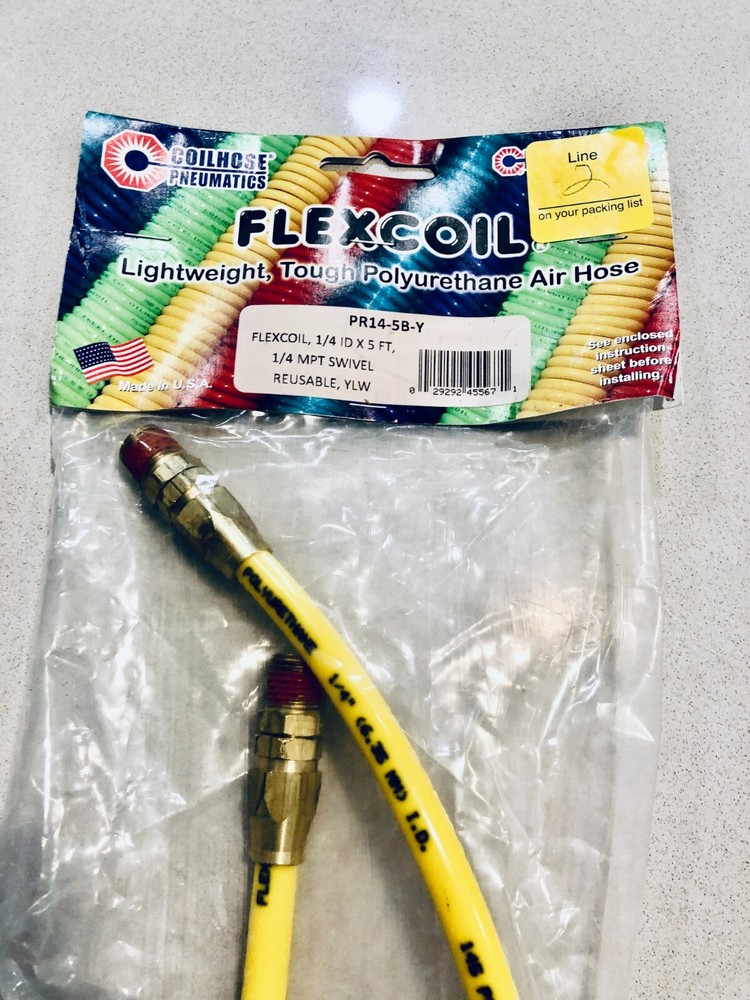 FLEXCOIL Air Hose, 5 FT, 1/4 ID, PR14-5B-Y