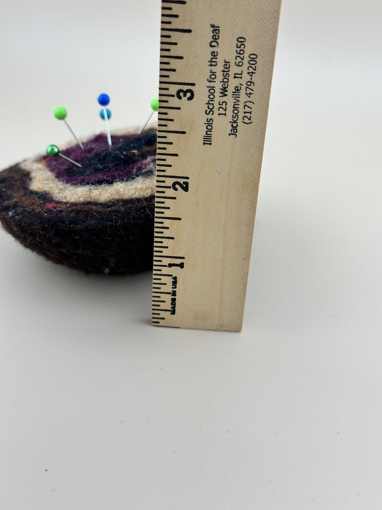 Felted Wool Pin Cushion Handmade Abstract Round Chocolate