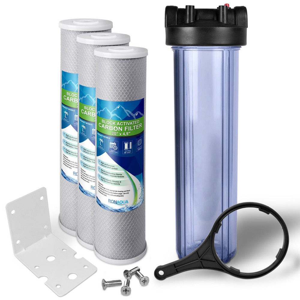 High Capacity Transparent Whole House Water Filter System & Block Carbon Filter