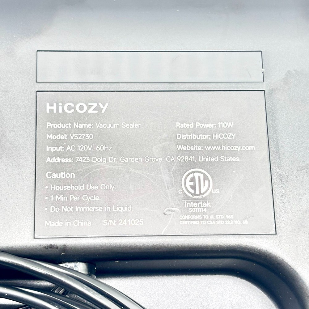 HiCozy One Press Operation Vacuum Sealer Model VS-H700