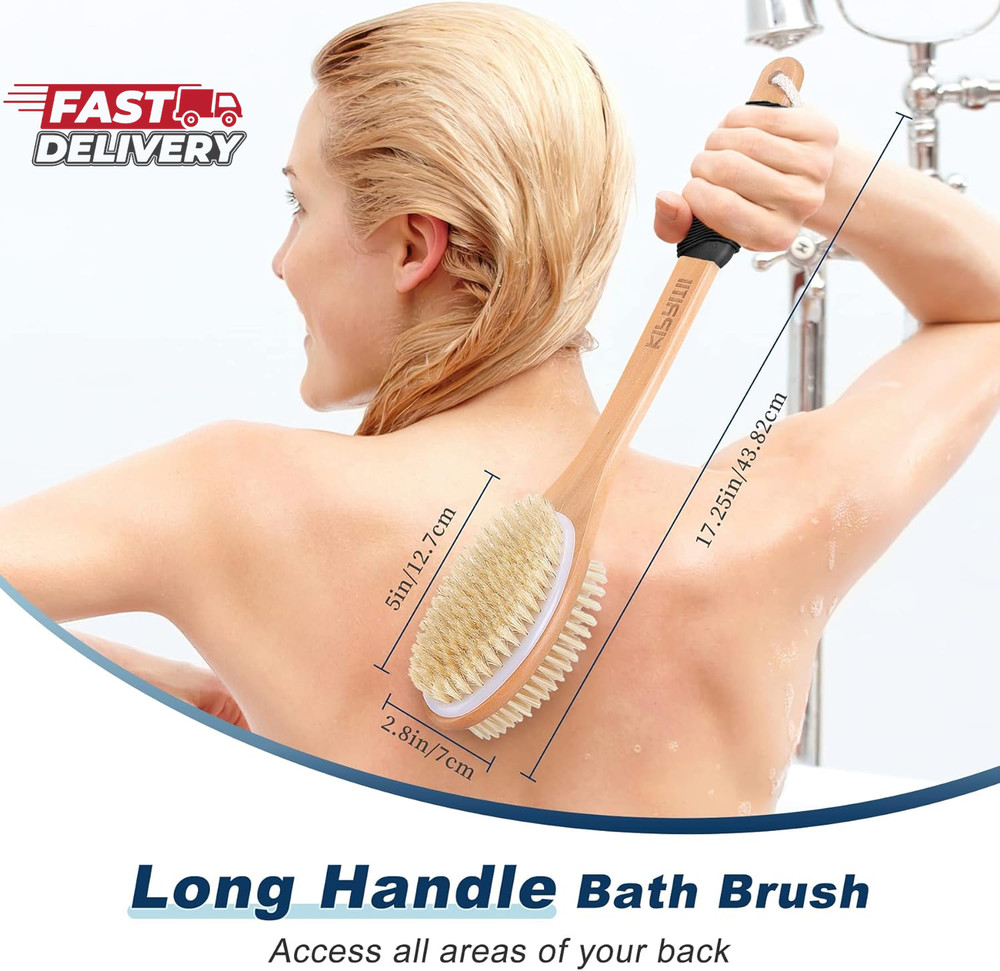 KIPRITII Ergonomically Back Scrubber for Shower,Double-Sided Back Long Handle We