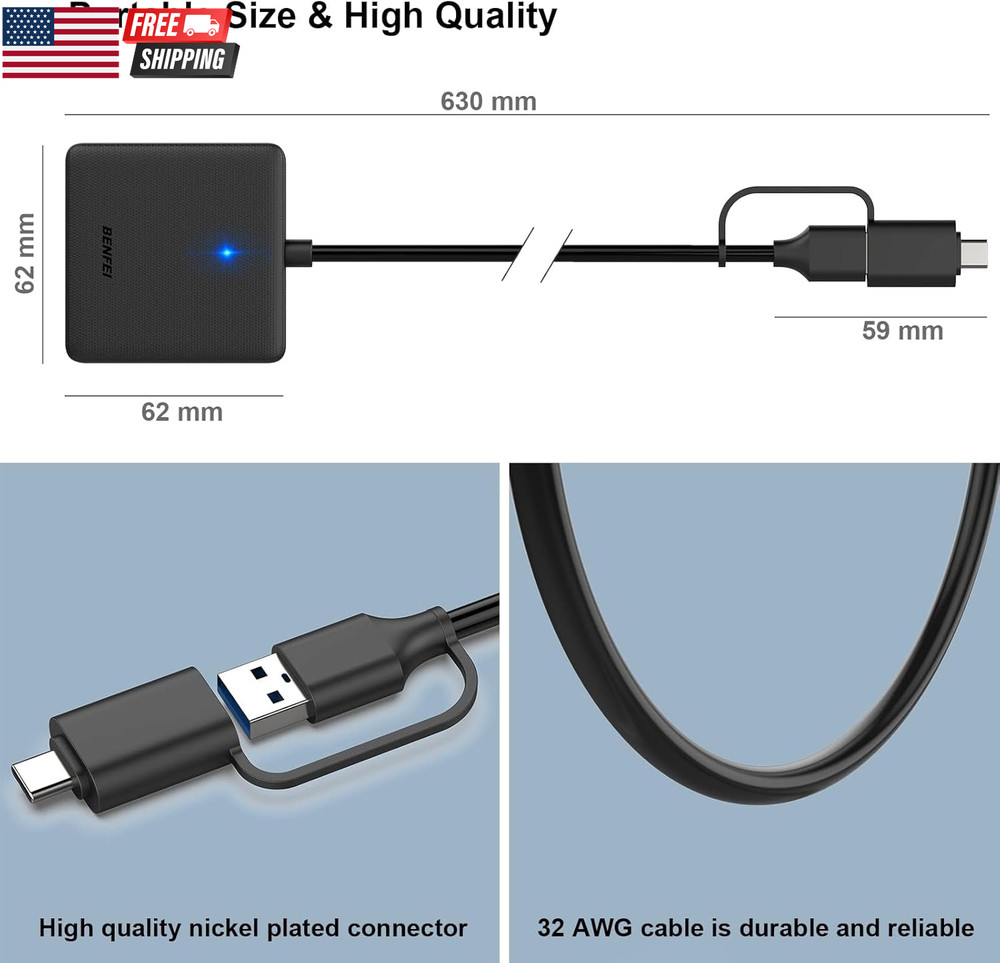 Memory Card Reader, 4In1 USB 3.0 and USB-C to SD Micro SD MS CF Card Reader Ada