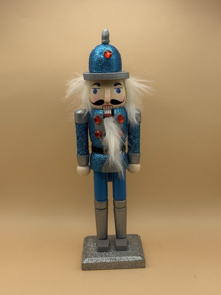 Blue Silver White Wooden Nutcracker Christmas Decor