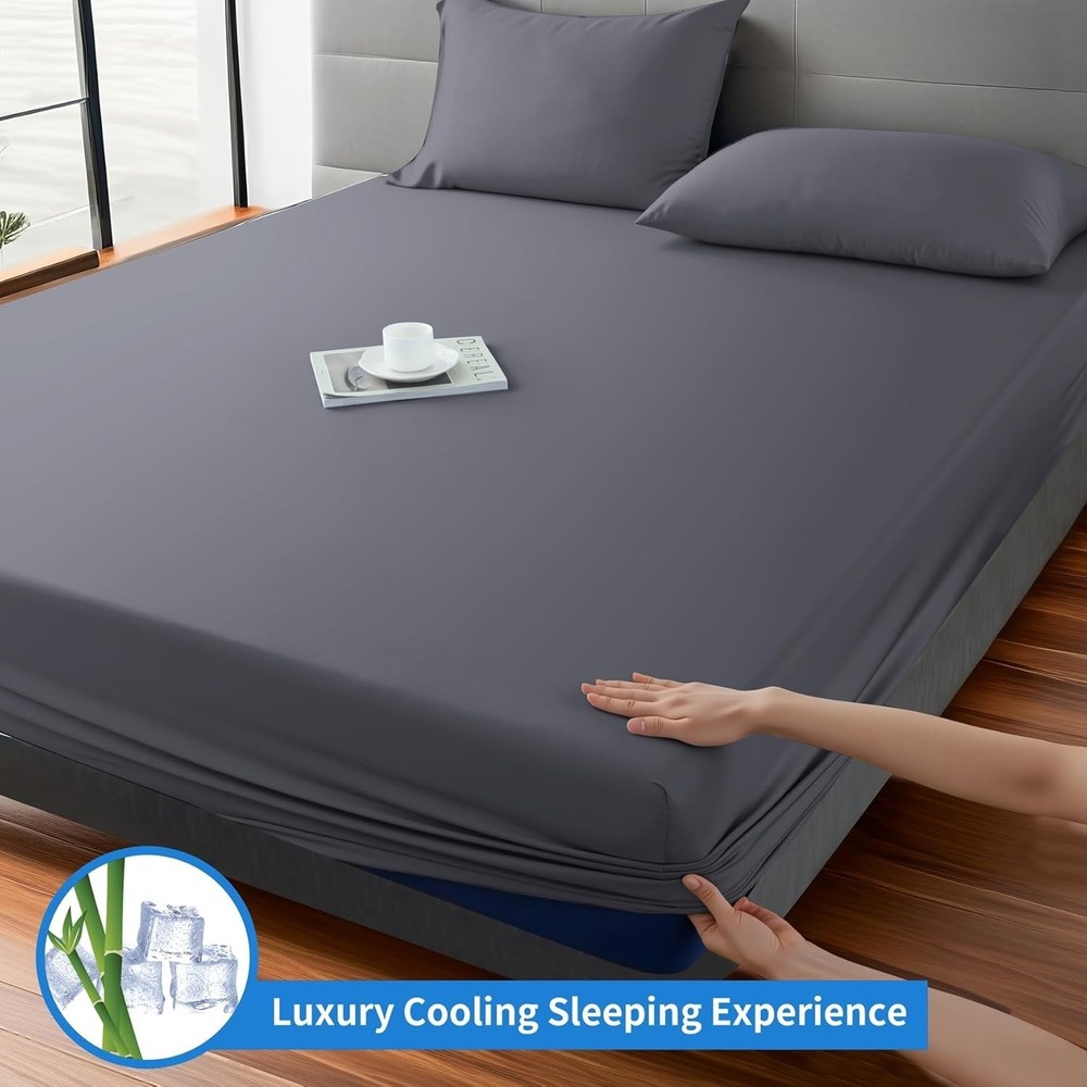 Bamboo Viscose Fitted Sheet King Size Only, 400 Thread Count, 8-16" Deep Pock...