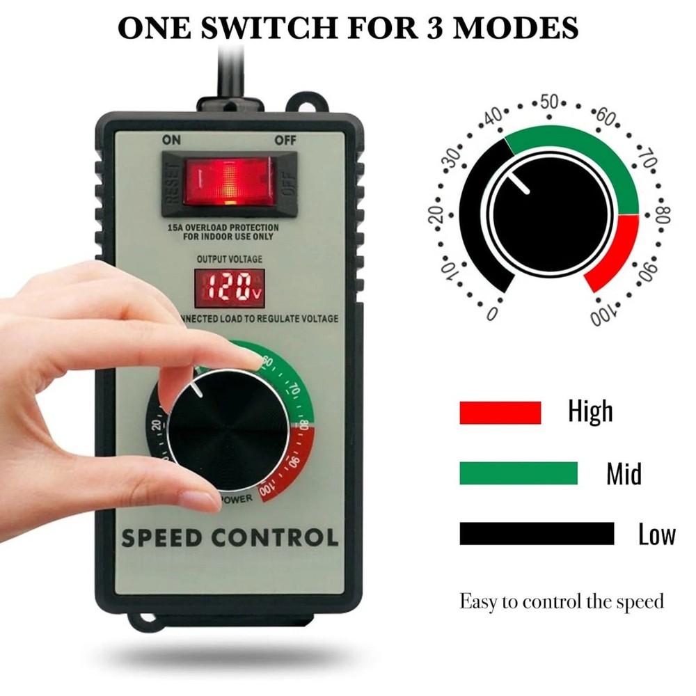Professional AC Motor Speed Controller 120V for Inductive and Resistive Loads