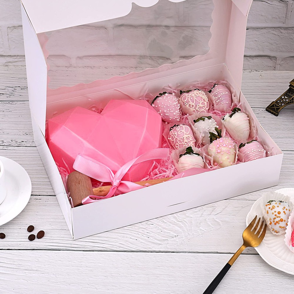 30-Pack Bakery Boxes with Window, 12" x 8" x 2.5", Cookie Boxes, Auto-Popup T...