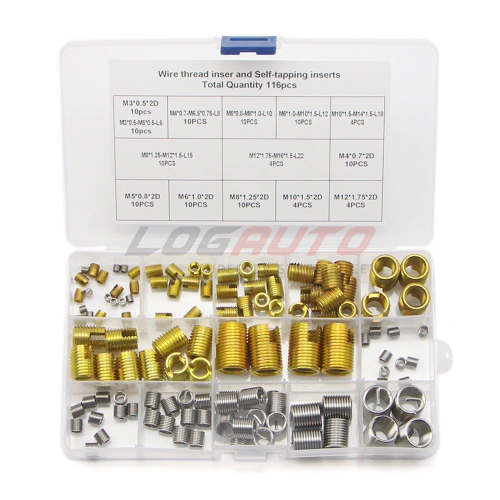 116pcs Self Tapping Thread Insert Helicoil Threaded Inserts Set Stainless Steel
