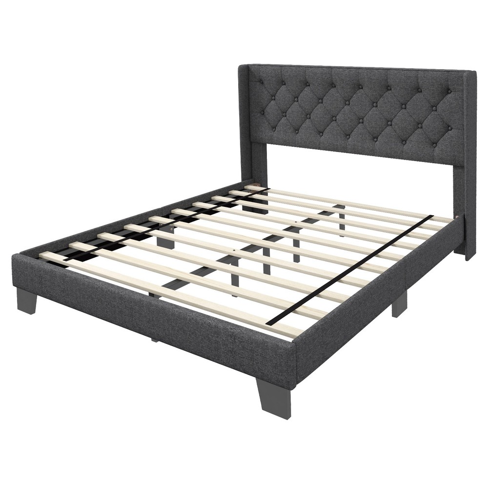 Upholstered Platform Bed Tufted Headboard Mattress Foundation Full Size Grey