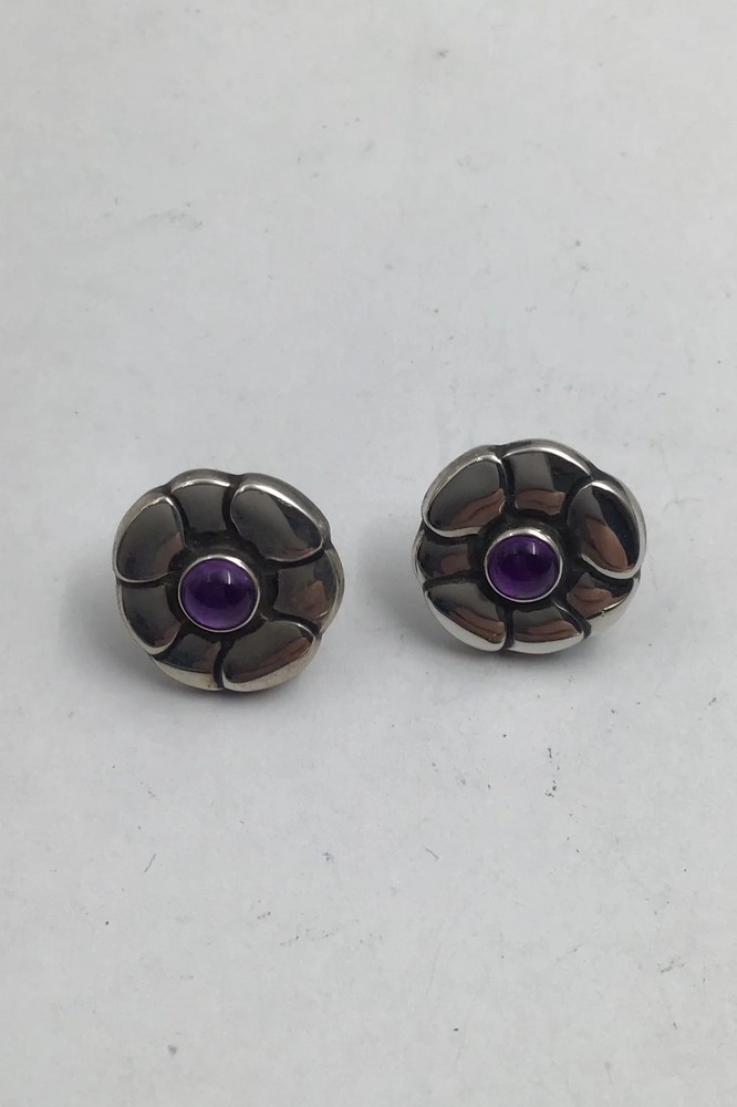 Georg Jensen Sterling Silver Stud Earrings No. 36 (Amethyst)