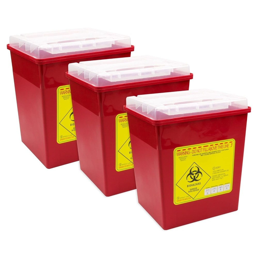 2 Gallon Sharps Container, Bio-hazard Container, Syringe Needle Disposal, 3/Box