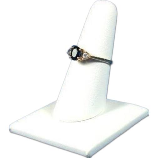 2 White Faux Leather Ring Finger Displays