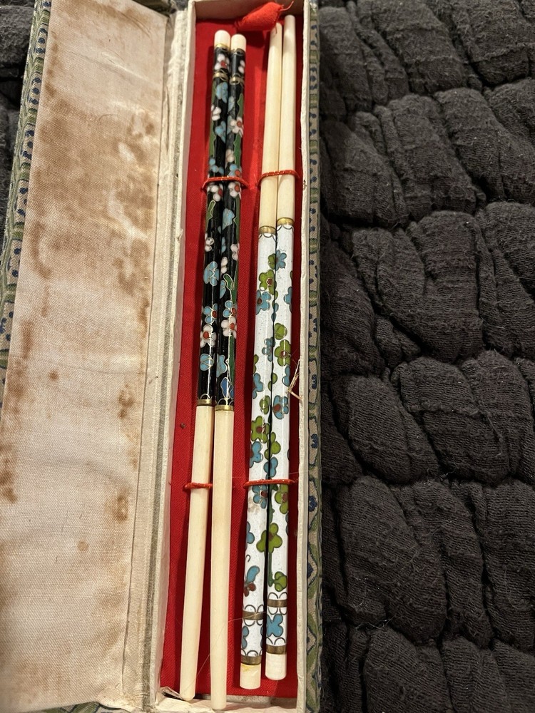 Bone+cloisonne Chop Sticks Original Box, 2 Stick Sets