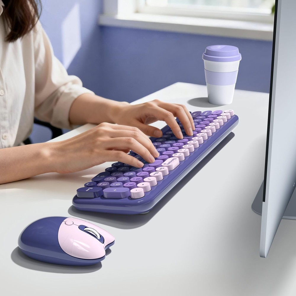 Wireless Keyboard and Mouse Combo, Portable Retro Keyboard with Compact Size,...