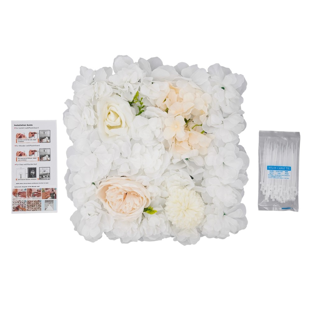 12PCS Artificial Flower Wall Panels White Artificial Flower Wall Backdrop Panels