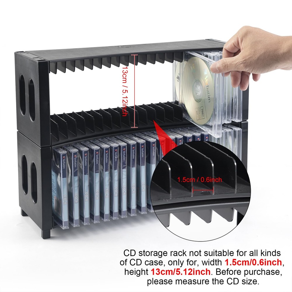 CD Storage Rack, Upgrade 2 Pack Stackable ABS CD Storage Organizer Can Hold 4...