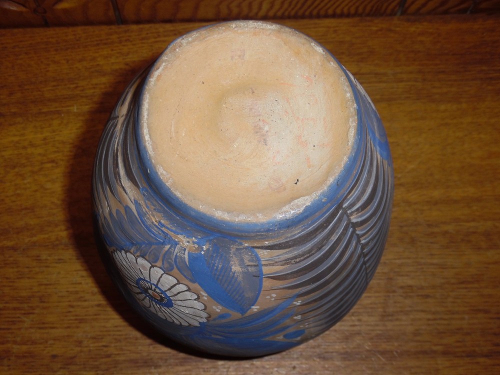 Handmade Vintage Hand Painted Redware Vase - 7 3/4"